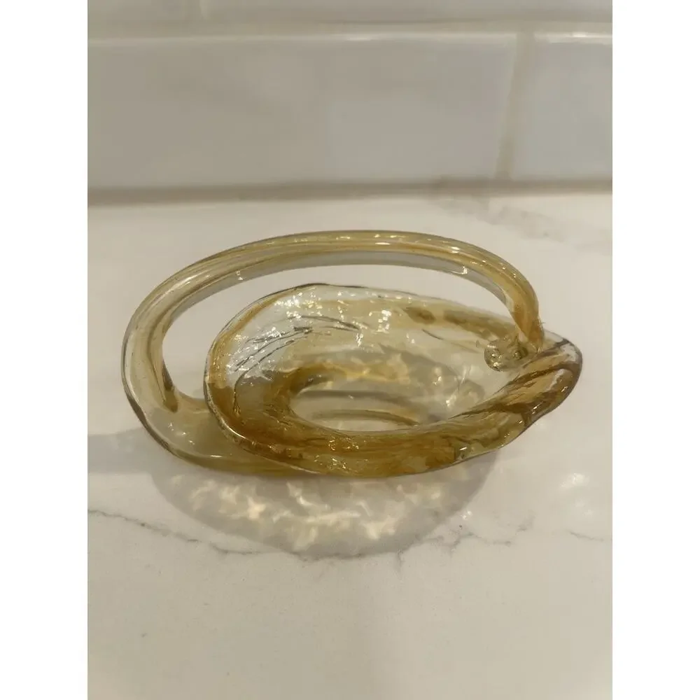 Vtg Cornucopia Hand Blown Art Glass Amber Yellow Swan‎ Shape Dish Candy Trinket